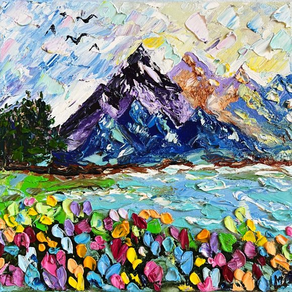 handmade Other - Lupins fields wildflowers floral Grand Teton National park Wyoming 10” Original